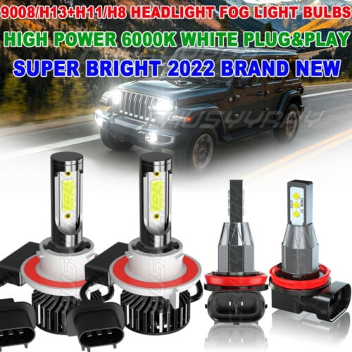 Fit For Jeep Wrangler 2010-2020 2021 LED Headlight Hi/Lo Beam+Fog Light 4x Bulbs